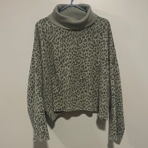 American Eagle Outfitters Olive Leopard Turtleneck Sweater